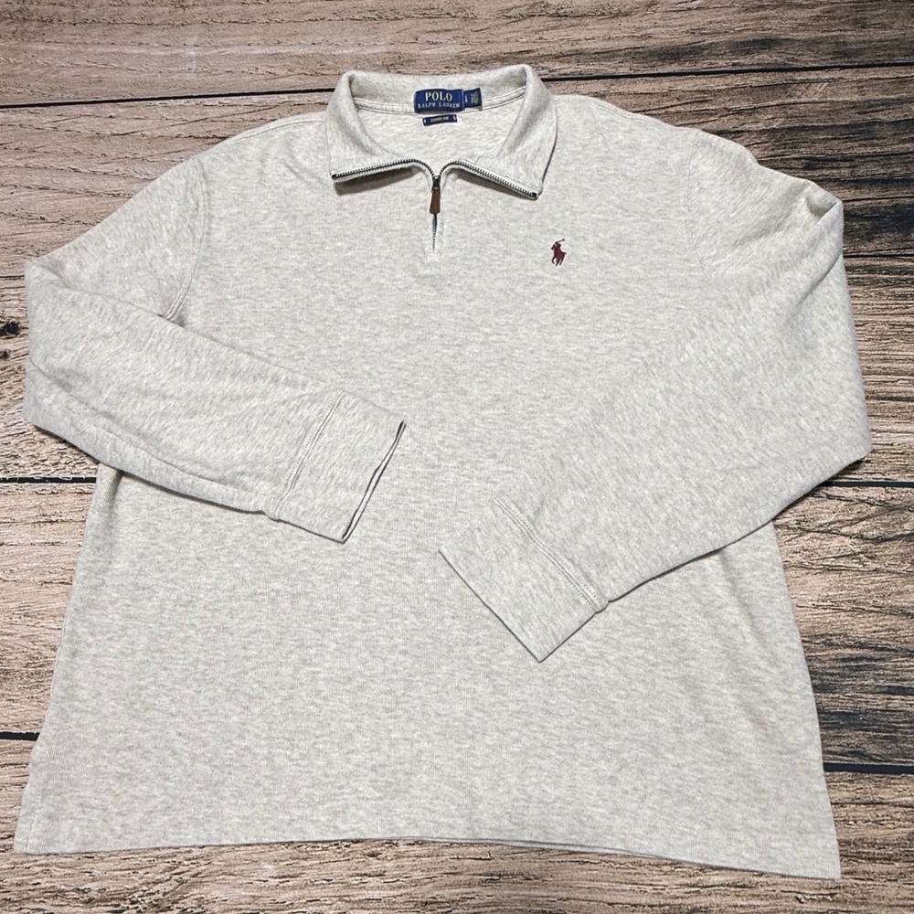 Polo Ralph Lauren Quarter Zip Pullover Mens Large Oatmeal Estate Rib Cotton